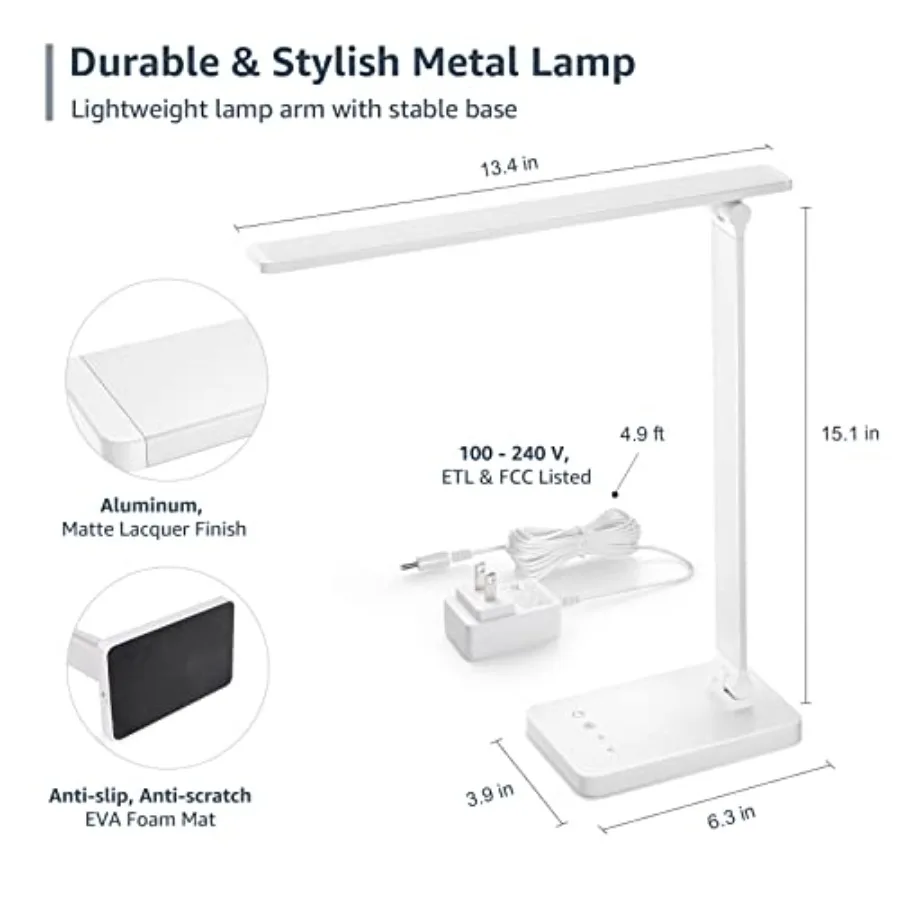LED Desk Lamp, Metal Desk Light 9.5W 800lm, Best Task Lamp, 5 Color Modes 5 Brightness Level, Dimmable Home Office Desktop Lamp view 4