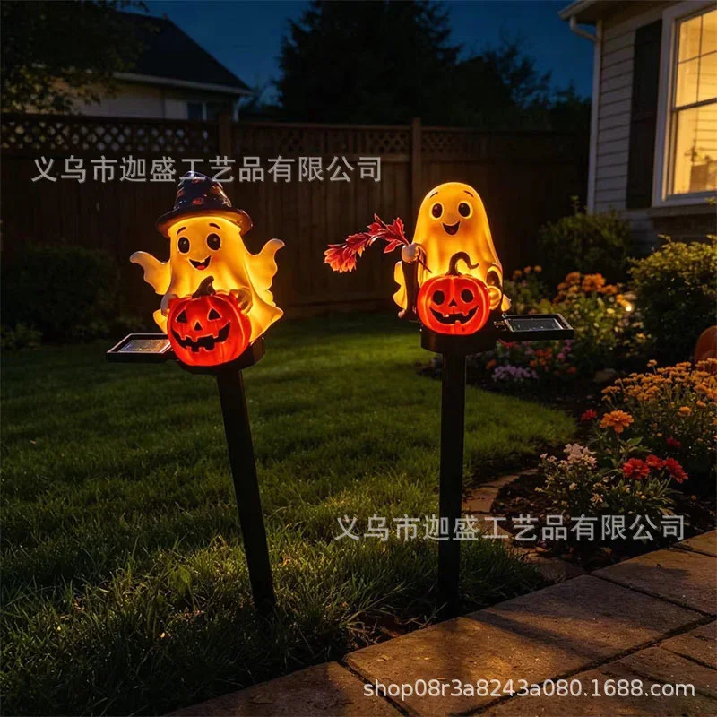 Solar LED Waterproof Pumpkin Ghost Stake Light Halloween Outdoor Garden Yard Lawn Path Lamp Party Holiday Decoration Ornament