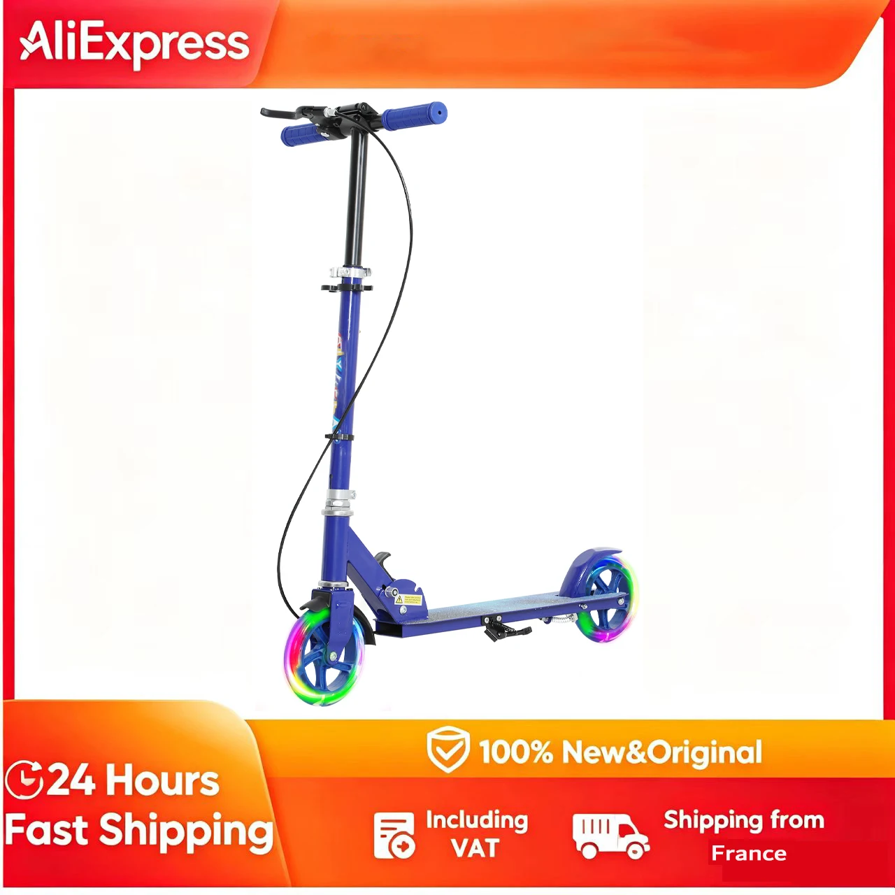 Roller für Kinder von 3 bis 8 Jahren, faltbar, mit LED-Beleuchtung an beiden Rädern, 4-fach höhenverstellbar, Tretroller, blau, Kinderroller, Spielzeugroller
