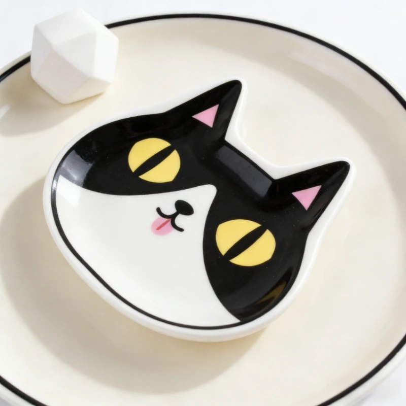 Neue Japanische Keramik-Dreifarbige Katzenschale, Niedliche Katzenförmige Saucenschale, Haushalts-Snack- und Gewürzschale, Tischgeschirr