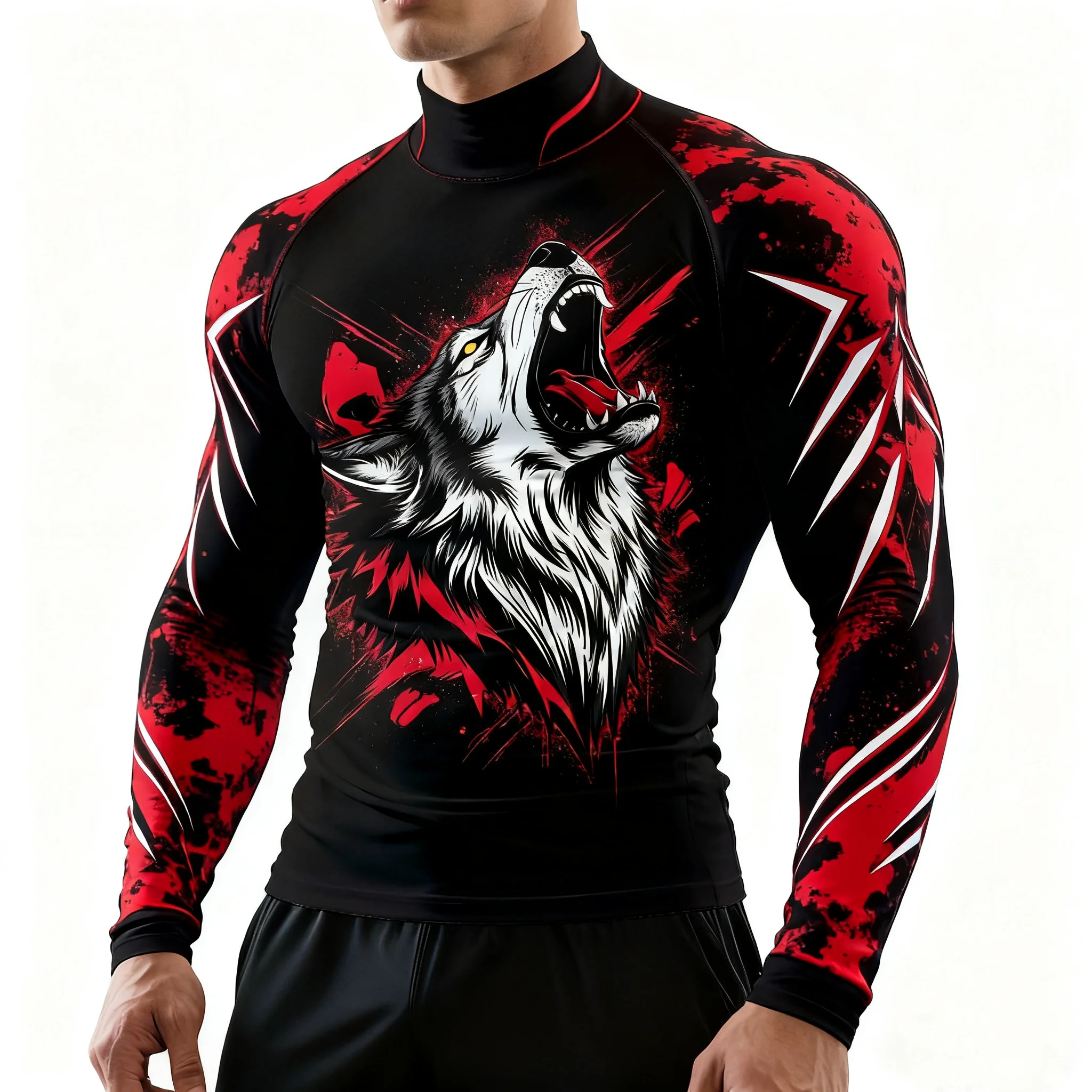 

2025 autumn winter hot sale semi-high neck long-sleeved T-shirt Animal 3D printing men's Clothes Sports Fashion long-sleeved top