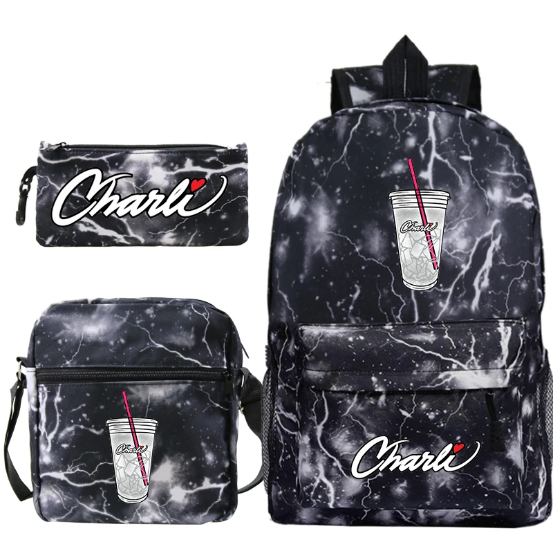 Charli Damelio ransel tas sekolah pelajar tas pensil tas bahu Charli Damelio 3 buah/Set ransel tas sekolah anak laki-laki anak perempuan