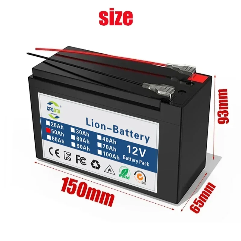 New Li Ion 18650 Electric Vehicle Lithium Ion Battery Pack 3S 12V 50Ah  Built-in BMS 30A High Current Suitable For Sprayer