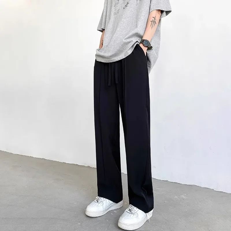 

2024 New Arrival Men's Fashion Ice Silk Wide Leg Jeans for Spring Vintage Clothes Pants Solid Colors Black Baggy pantalones