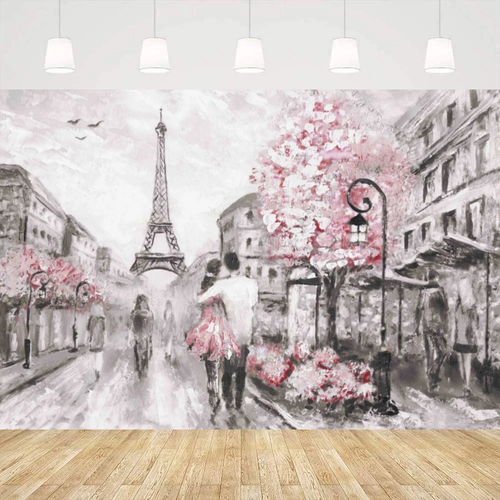 

Фон для фотосъемки Париж Розовый настенный художественный Эйфелева башня Вечеринка Фотобаннер Парижская улица Декор с днем рождения Знак Фон