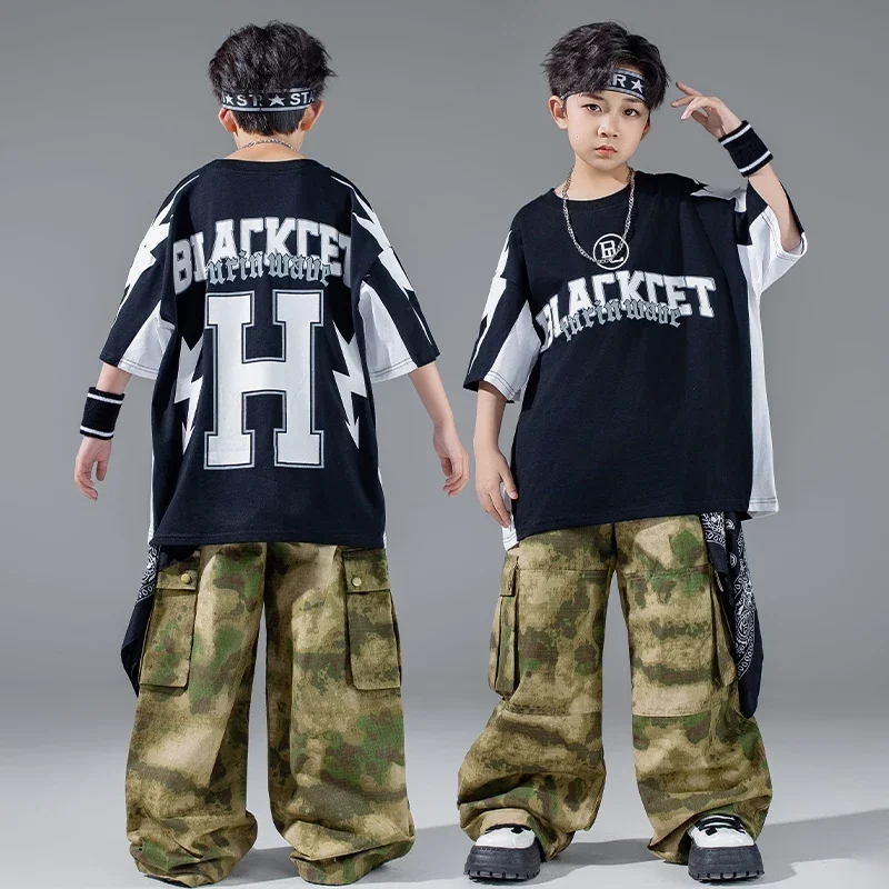 

Children'S Kpop Stage Outfit Boys T-Shirt Camouflage Pants Girls Jazz Dance Costume Kids Hip Hop Clothing Stage Wear