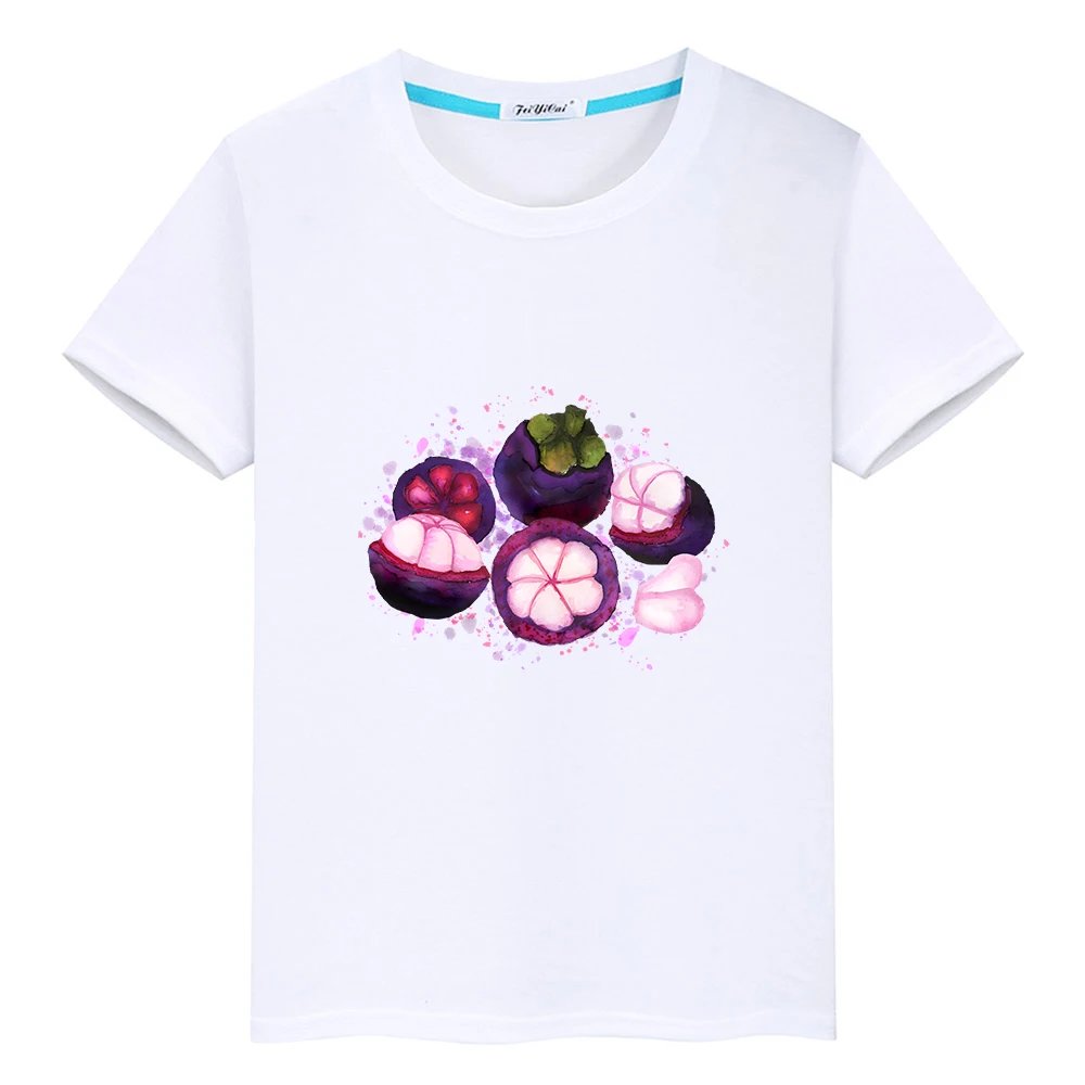 

Fruit Mangosteen Graphic Tee-shirt Summer Short Sleeve O-neck T-shirt Boys and Girls Pure Cotton Tshirts Summer Soft Comfortable