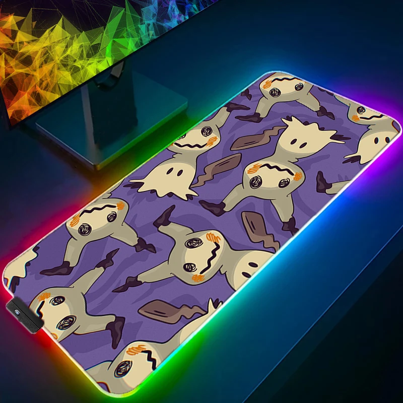 Imagem -02 - Led Rgb Pokémon Mouse Pad Padrão Mimikyu Borda de Bloqueio Mousepad Tapete de Borracha Desk Gamer Cup Mat