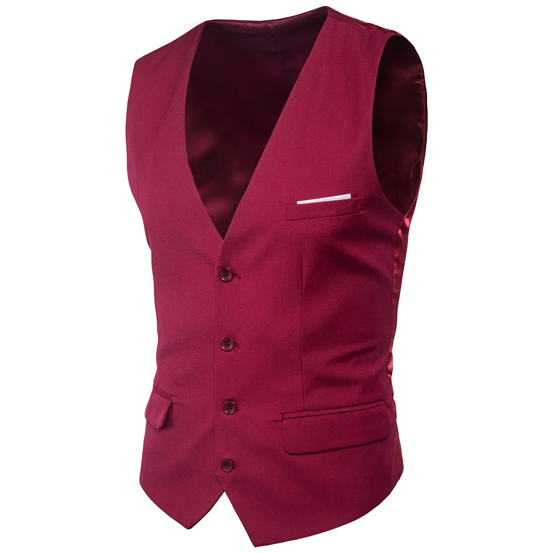 KIDWHXR Man Vest Simple Solid Color Patchwork V-neck Male Waistcoat Single-breasted Slim Breathable Versatile Men Suit Vest