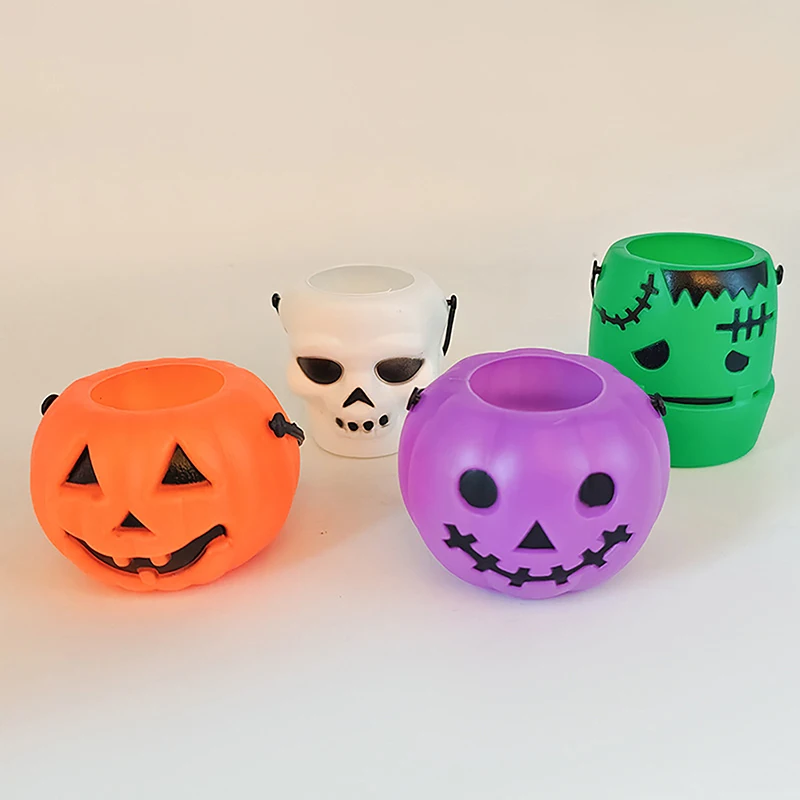 1Pc Mini Halloween Candy Bucket Witch Cauldron Pot Candies Buckets Skeleton Pumpkin Handheld Candy Jar Basket For Kids