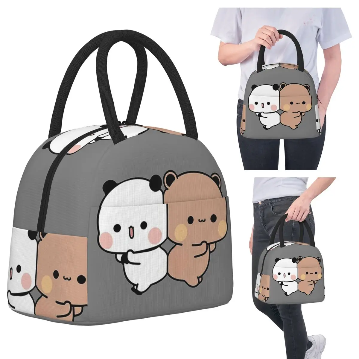 

Cute DuDu Bear And BuBu Panda Couple Lunch Bags Insulated Bento Box Portable Lunch Tote Resuable Picnic Bags Cooler Bag