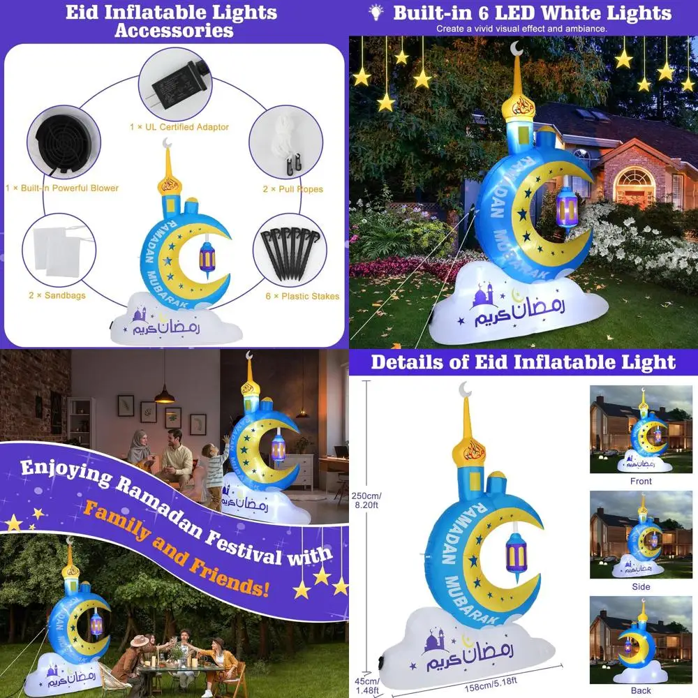 

Outdoor Waterproof Ramadan Moon & Eid Inflatable Decoration with LED Lights, Blue Moon Theme for Muslim Holiday Yard