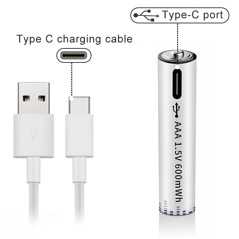 AA 2200mWh AAA 600mWh USB Rechargeable Batteries Constant 1.5V  Li-ion Battery for Remote Control Mouse Electric Toy Accumulator