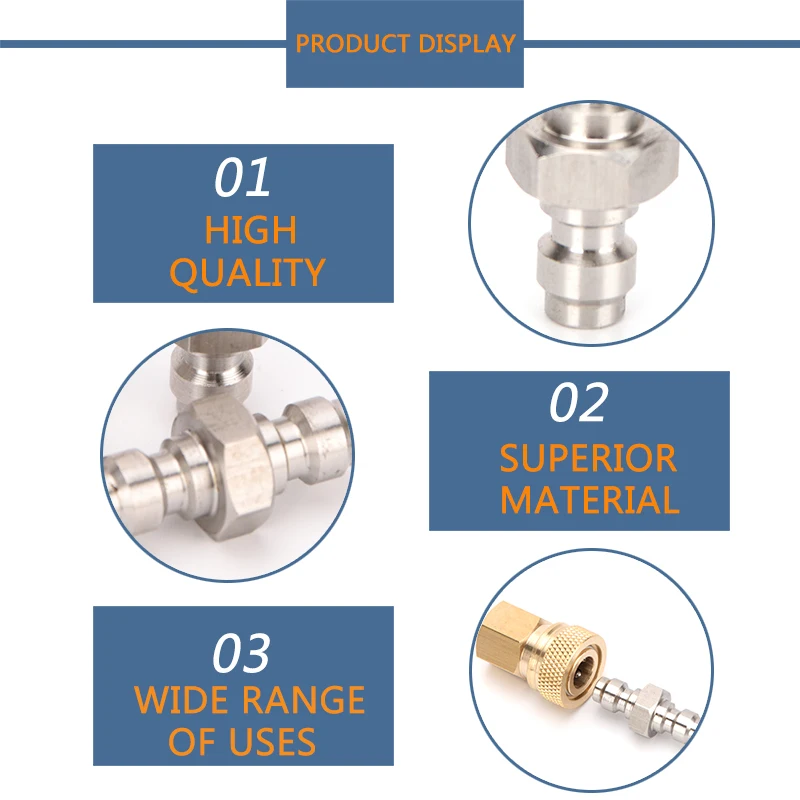 สแตนเลสสตีลคู่ชายปลั๊กนิวเมติกชาย-ชายปลั๊ก Quick Coupling 8 มม.เติมหัว Air บรรจุซ็อกเก็ต 3 ชิ้น/เซ็ต