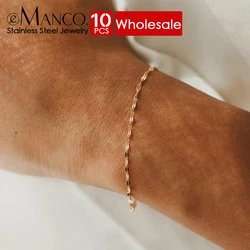eManco 10PCS Gold Color Stainless Steel Adjustable Chain Bracelets for Women Wholesale Stainless Steel Jewelry Women Lip chain