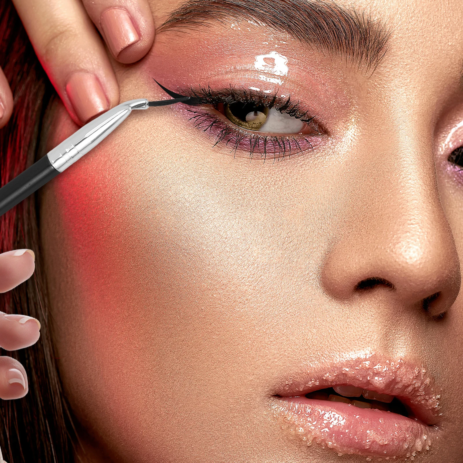 3 szt. Długie pędzelki do eyelinera, wielofunkcyjny, skośny aplikator do precyzyjnego makijażu brwi, ust i konturowania, łatwy do przenoszenia, miękki, bez...