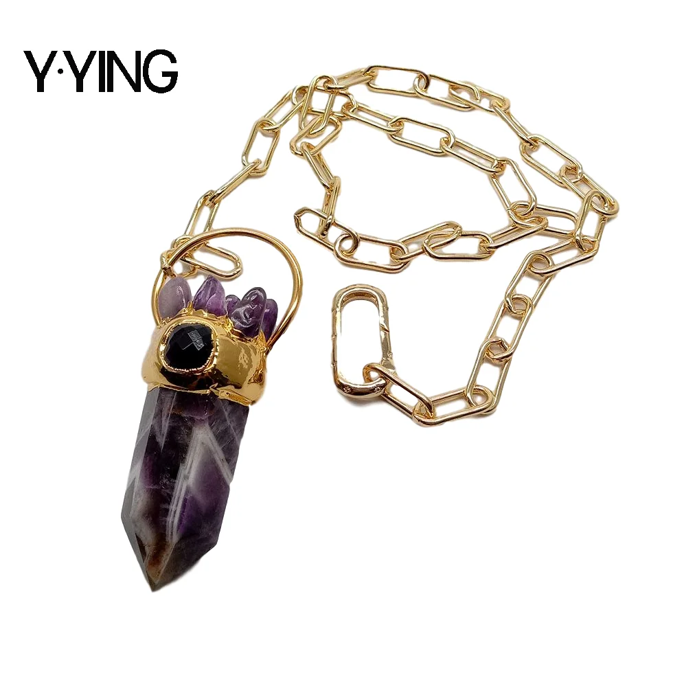 

Y·YING 23'' Natural Amethysts Point Pendant necklace gold color plated Chain Necklace hiphop for women