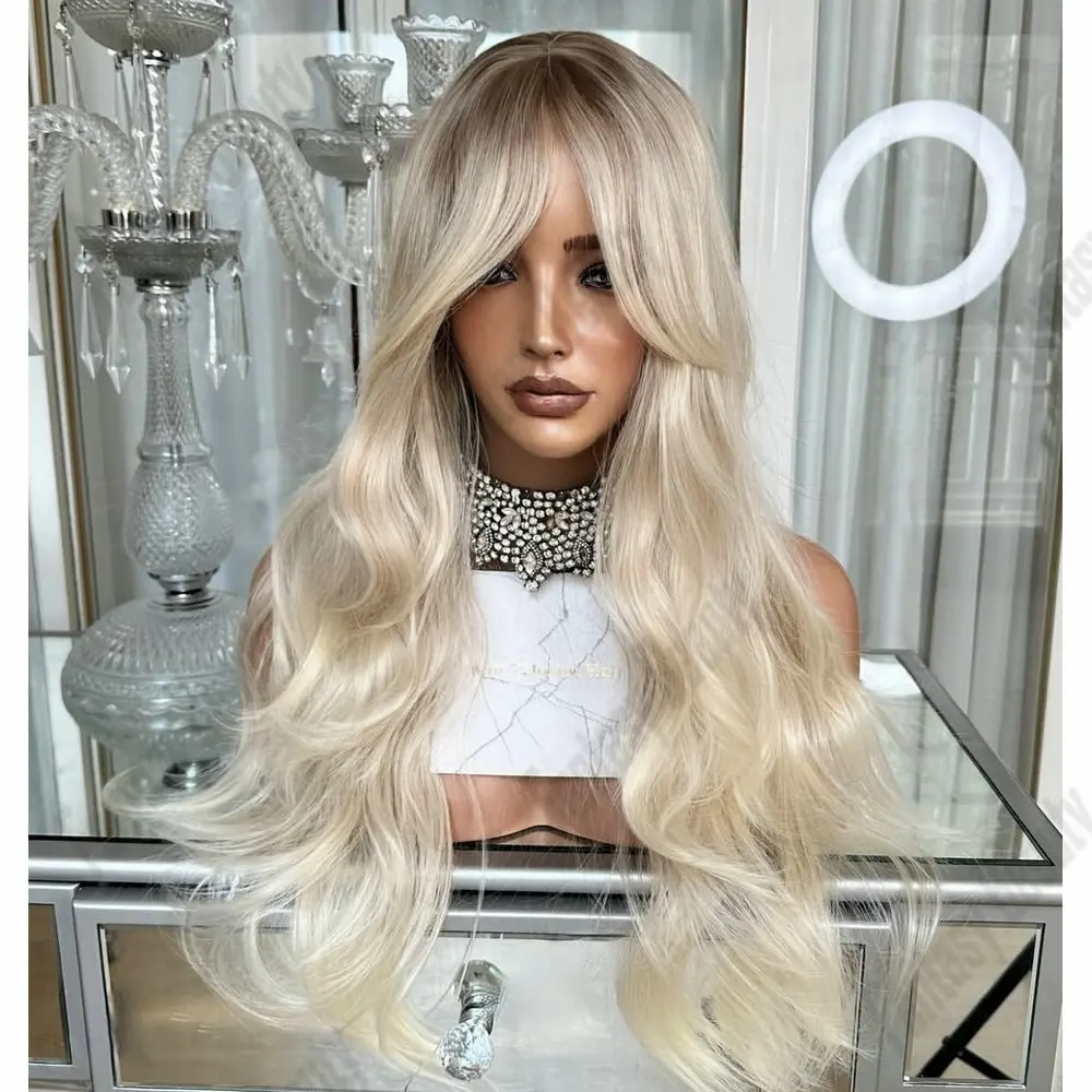 الدانتيل الشفاف الستار الانفجارات 13x6 الدانتيل شعر مستعار أمامي شعر الإنسان للنساء شقراء داكنة الجذر البلاتين شقراء أومبير كامل الدانتيل الباروكات