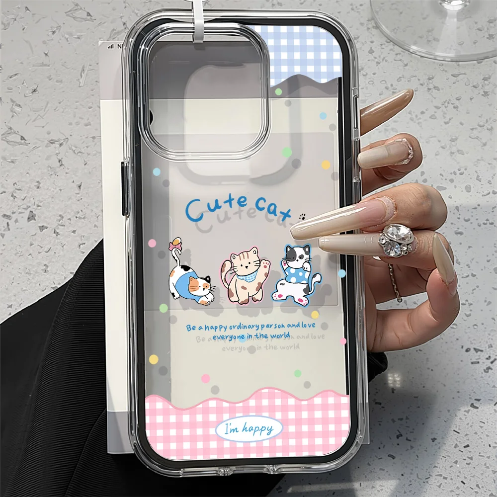 Funda de silicona transparente con diseño de gato para iPhone 17 Pro Max 16 15 14 13 12 Pro Max 17 Air, a prueba de golpes, suave, con rayas y cuadros, cubierta trasera