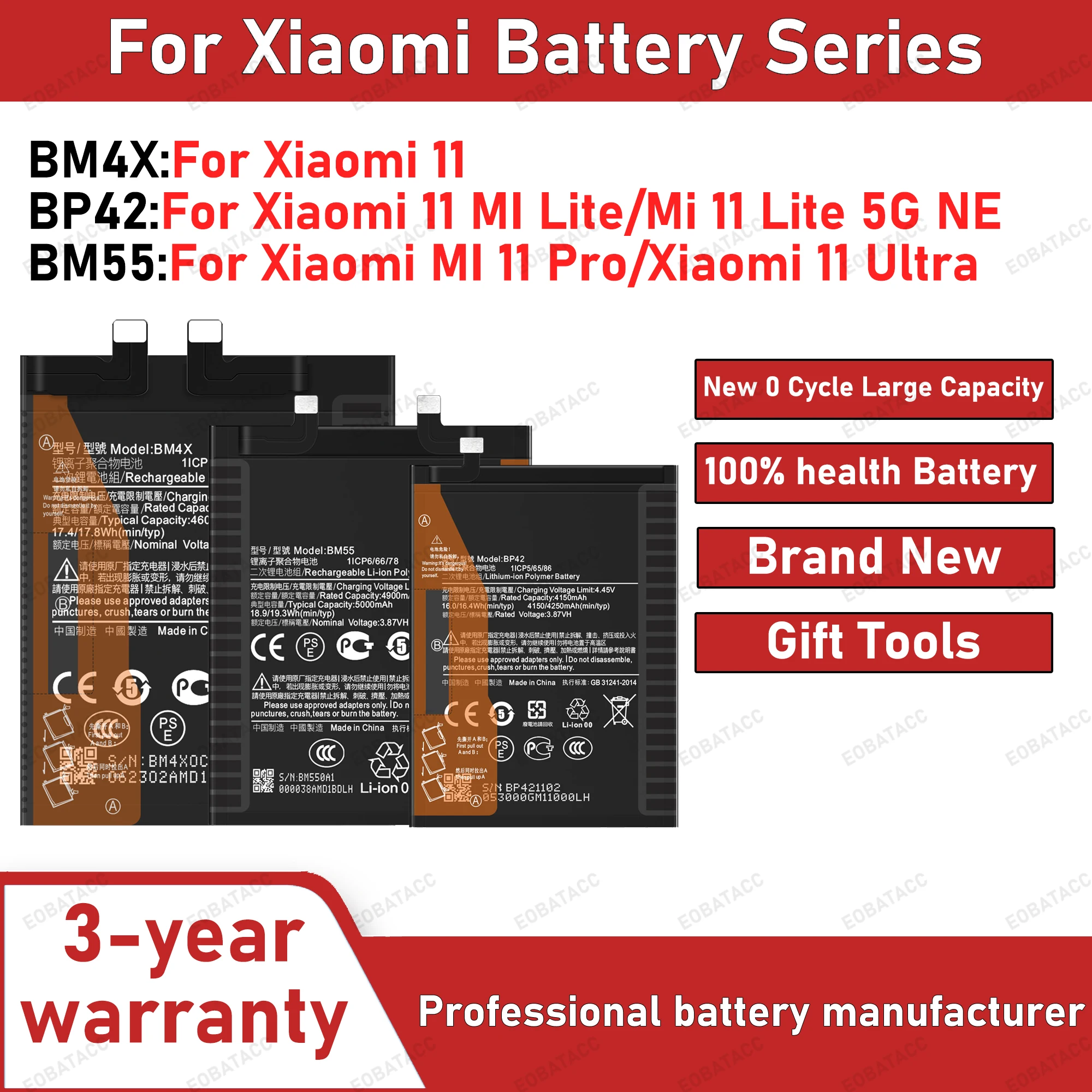 2025 Years Battery BP42 BM4X BM55 For Xiaomi Mi 11 Mi11 Lite /Xiaomi11 /Xiaomi11 Pro /Xiaomi11 Ultra Phone Batteries+Free Tools
