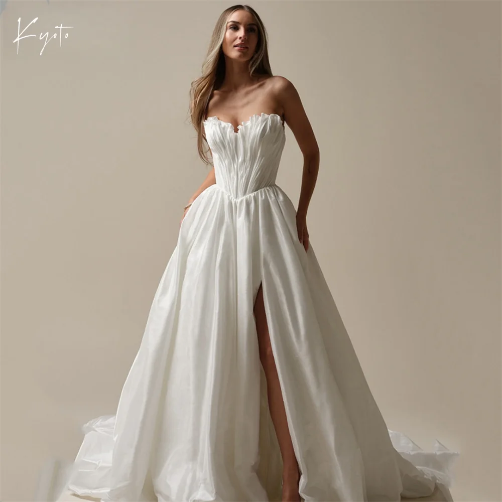 

Kyoto Бальное платье с рюшами на талии и пуговицами для свадебного платья с разрезом в форме сердца и длинным шлейфом فستان زفاف