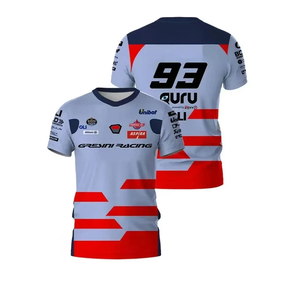 MOTO GP 3D 프린트 빠른 건조 통기성 스포츠 남성용 플러스 사이즈 라운드 넥 티셔츠 GRESINI RACING Team 93 Marquis Driver