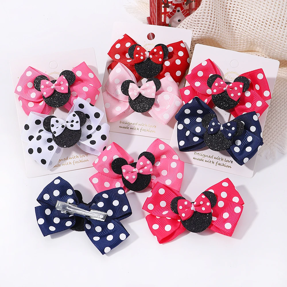 2pcs/Set Grils Lovely Polka Dot Bow Hair Clips for Hair Toddler Cartoon Hairpins Baby Boutique Hair Accessories