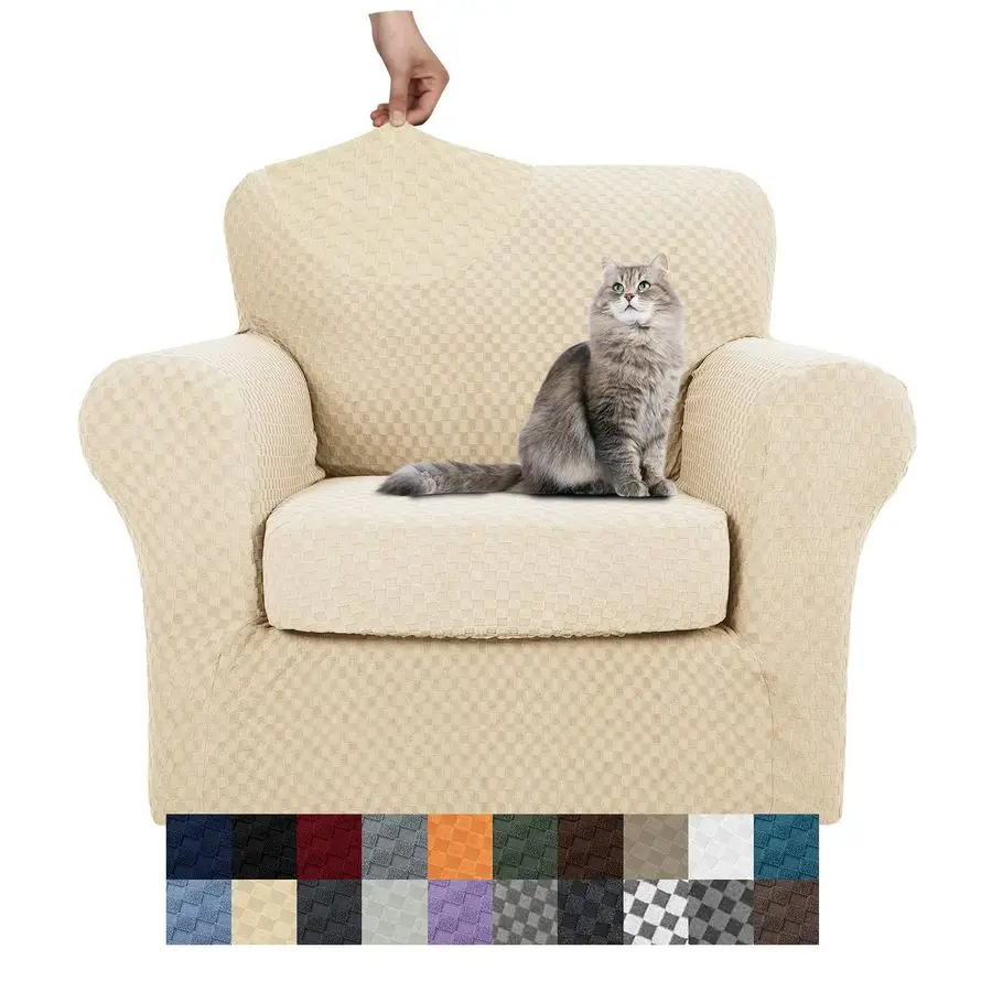 

Новейшие чехлы для стульев в клетку из 2 частей для гостиной, высокоэластичные утолщенные чехлы-накидки на стулья с подлокотниками, противоскользящие, эластичные