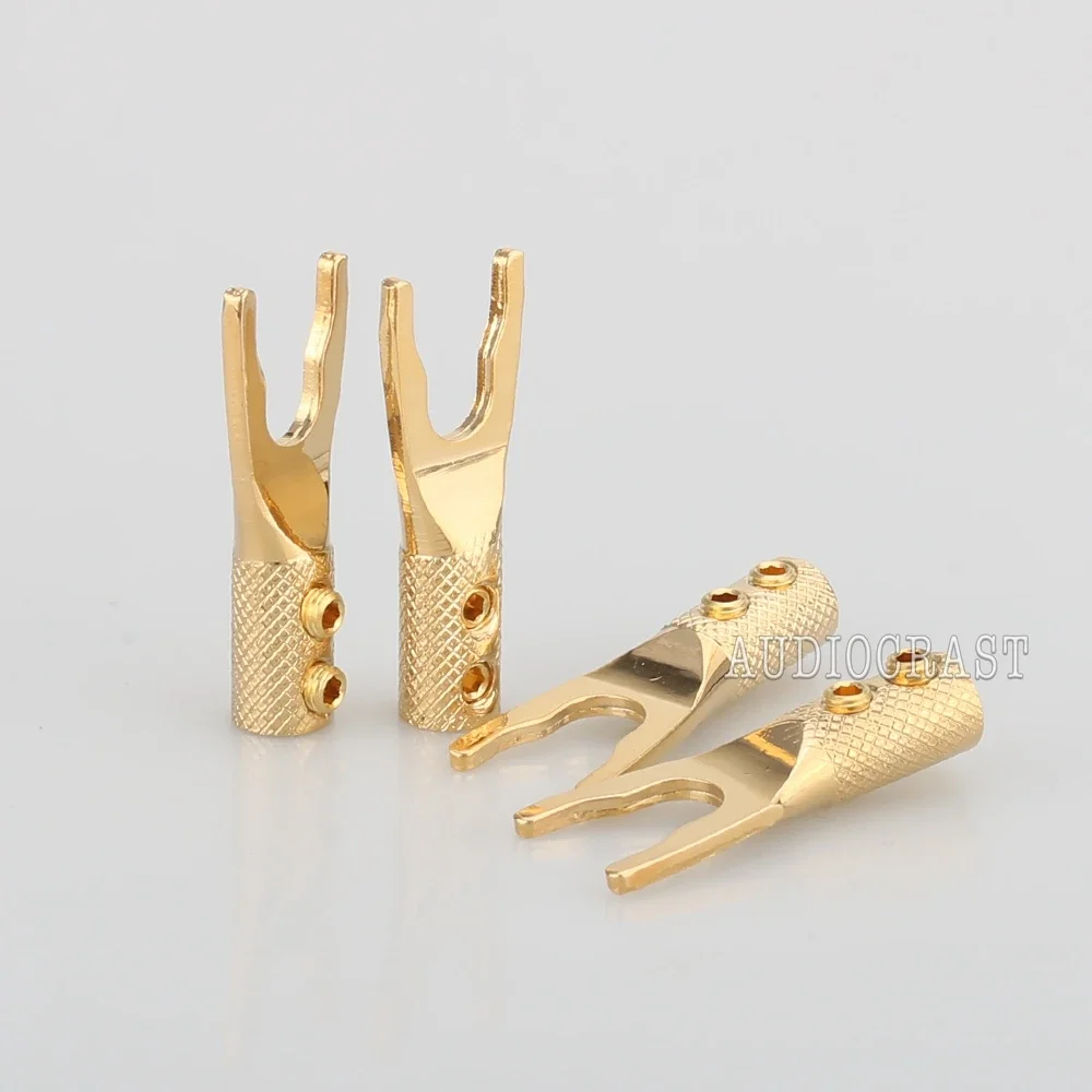 

8x Pure copper 24K Gold Plated Spade Plug Speaker Cable Fork Screw locking Spade Connector Terminal adapter