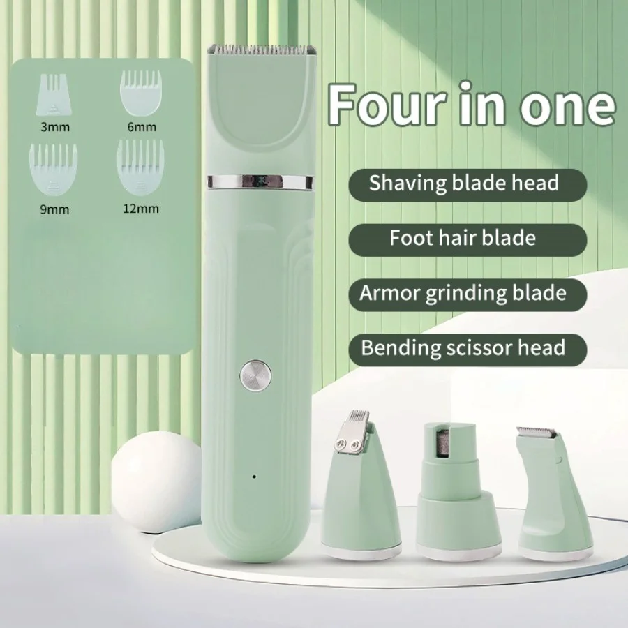 Машинка для стрижки шерсти домашних животных 4-в-1, перезаряжаемая машинка для стрижки шерсти собак и кошек и шлифовальная машинка для ногтей, малошумный триммер, бритва для меха лап для домашнего использования