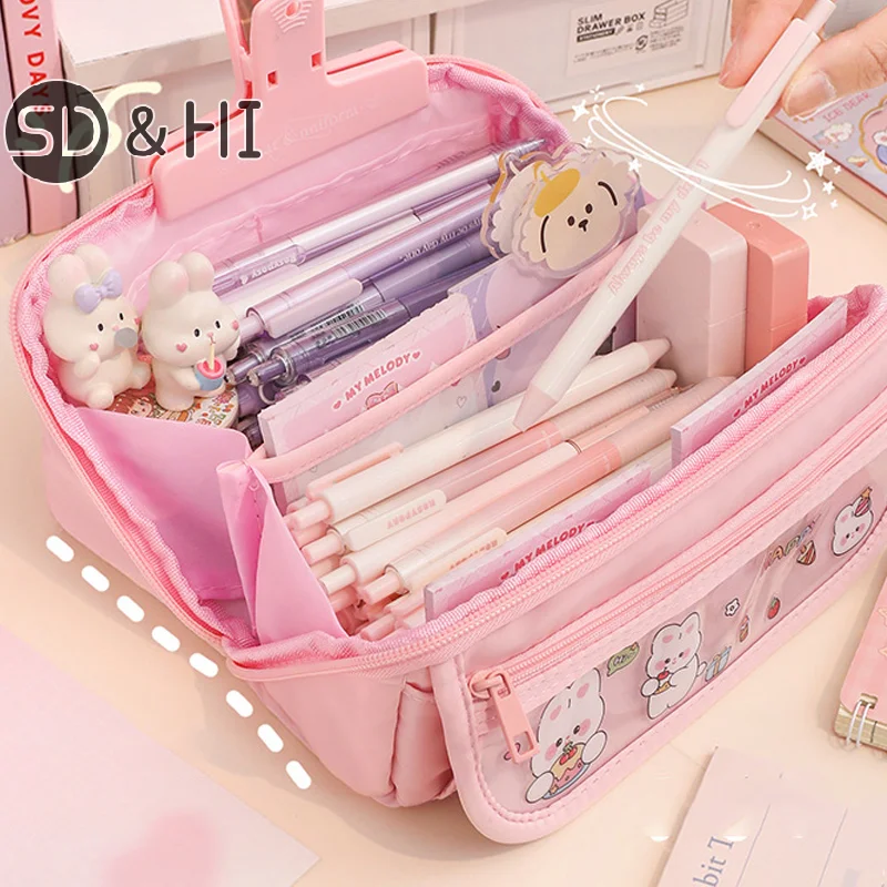 Multi-layer Portable Large Capacity Pencil Bag Simple Fashion Zipper Pencil Pouch Stationery Student School Supplies Gifts