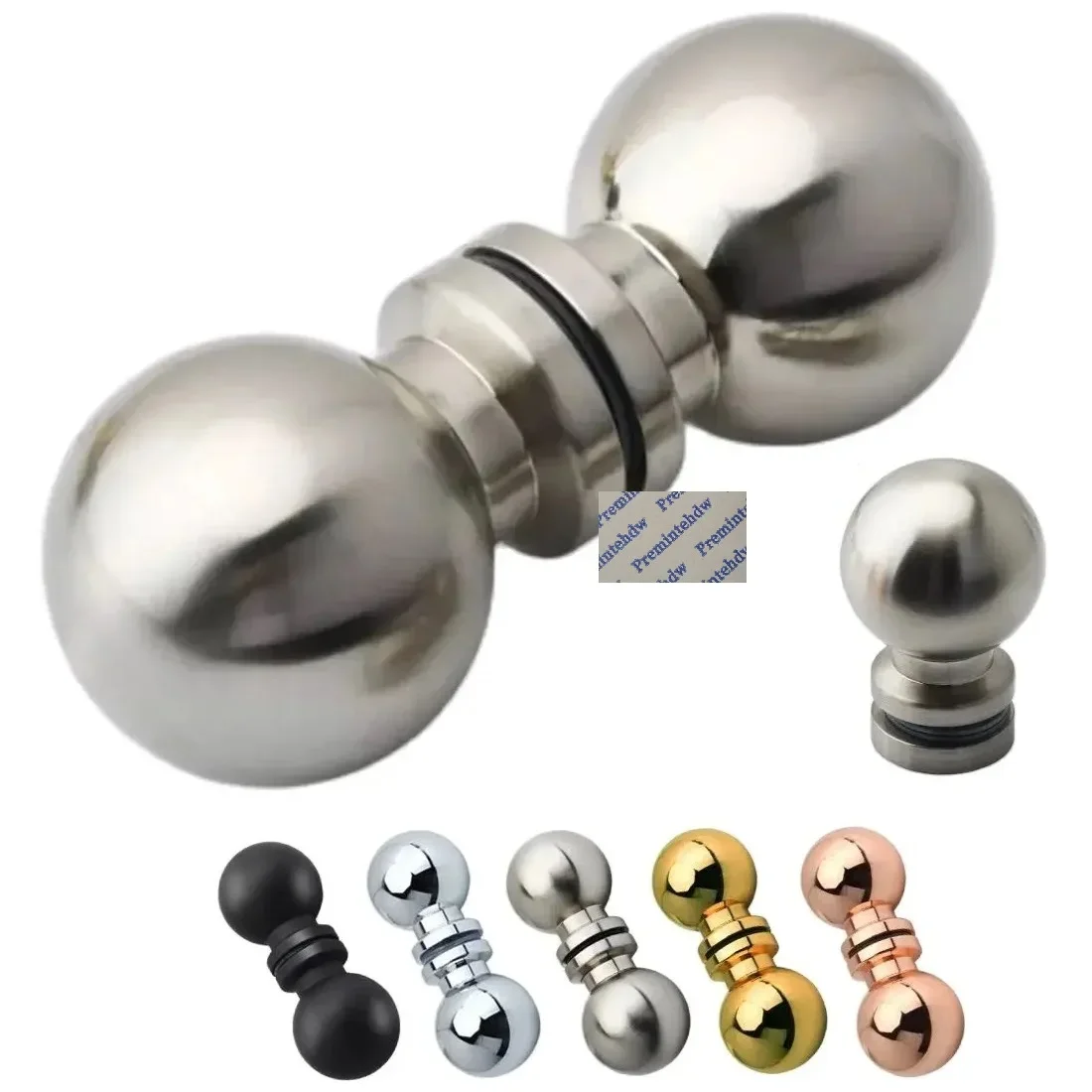 1Piece Solid Aluminum Ball Style Glass Door Knob Entrance Bath Shower Enclosure Rose Gold Black Shiny