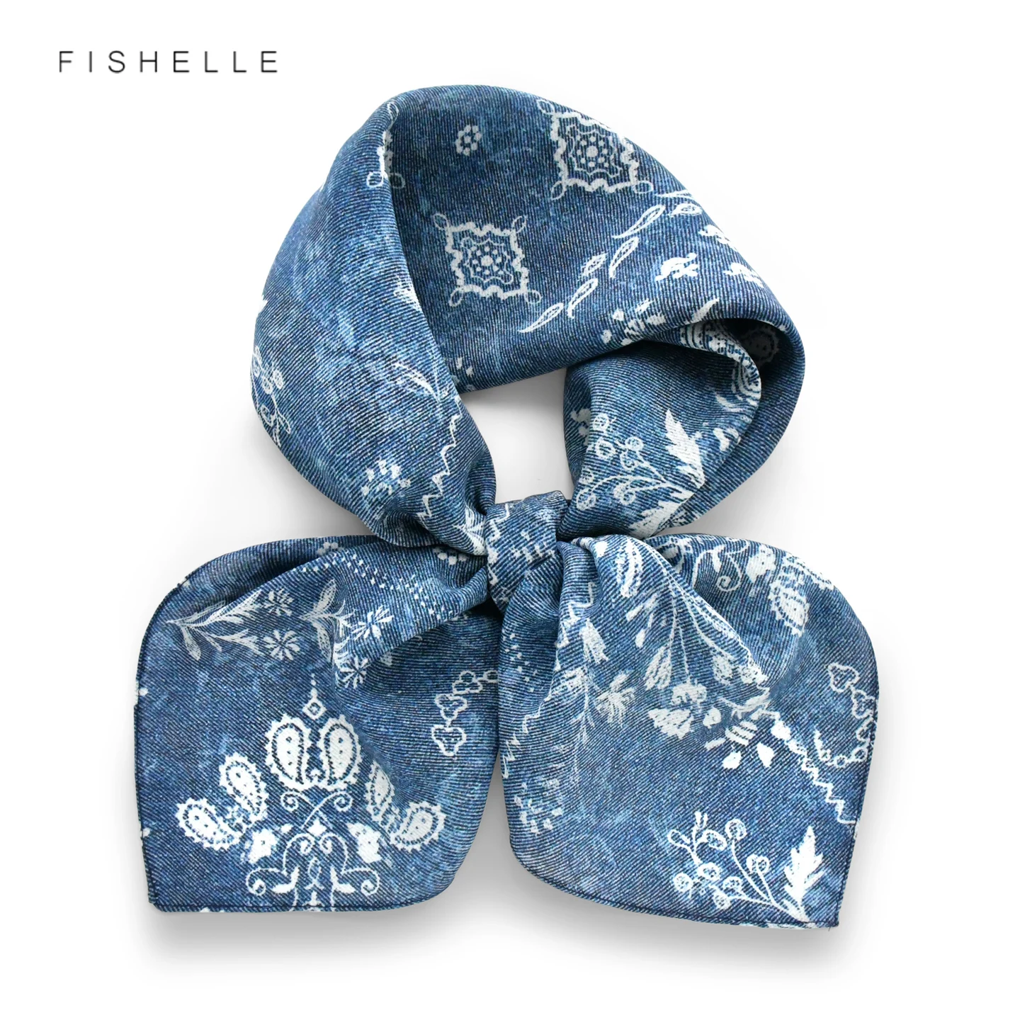 

Denim Blue Paisley 100% Silk Scarf Women Thin Soft Square Hijab Shawl Luxury Gift Headband Wrap Neckerchief Tie Hairband