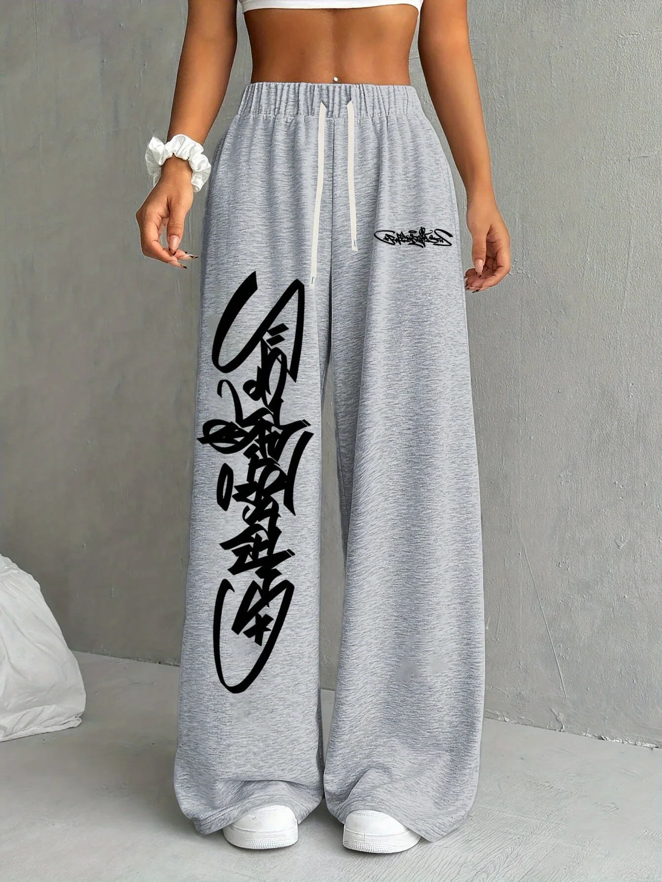 

Street Style Y2K Old Retro Art Font Pattern Letter Print Sports Sweatpants, Wide-leg Pants Suitable for Both Men and Women