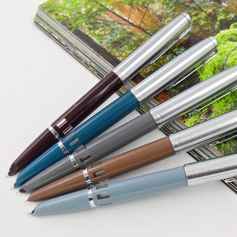 New 601A Vacumatic Fountain Pen Piston Type Ink Pen Silver Cap F/M/Fude Hooded Nib Business Stationery Office School Supplies