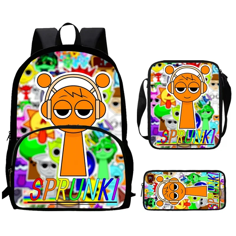 Cartoon S-Sprunki Child School Bags with Front Pocket,Shoulder Bags,Pencil Bags for Aged 5-10 Cartoon School Backpack Boys Girls