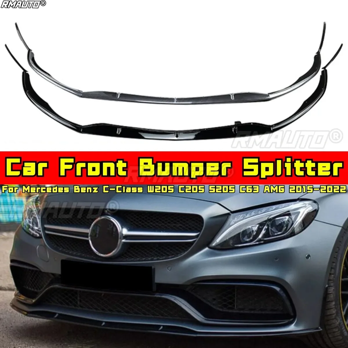 

For Mercedes Benz C-Class W205 C205 S205 C63 AMG 2015-2022 Body Kit Front Bumper Diffuser Lip Spoiler Guard Modification Part