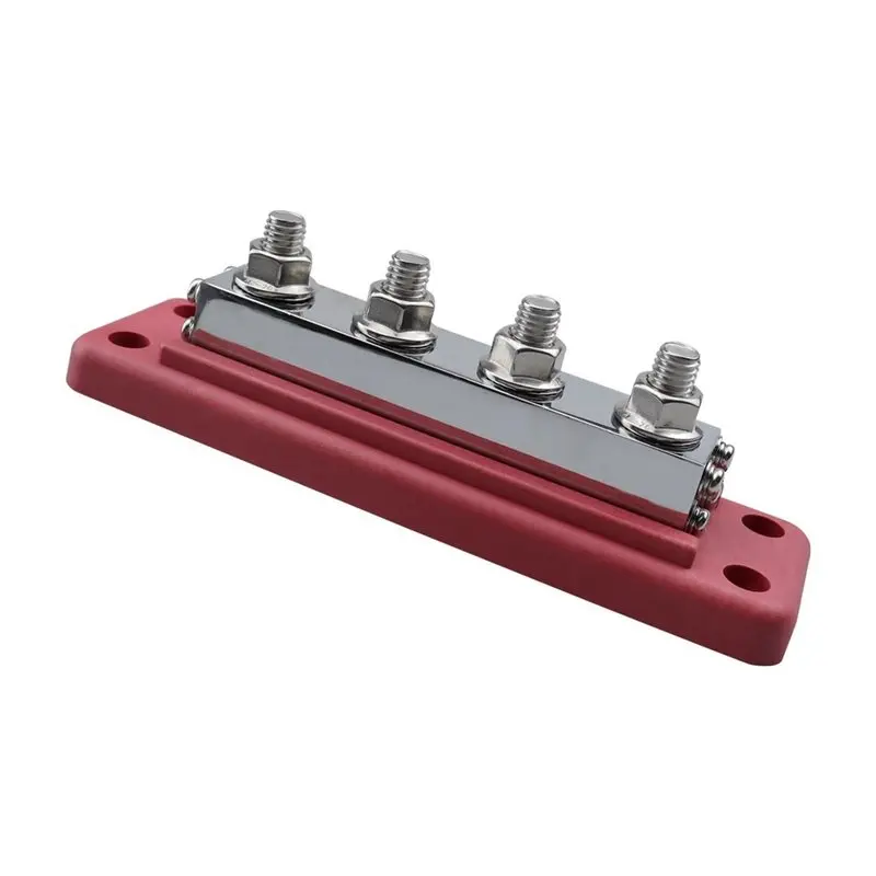 A67K-Power Distribution Block 600A 4-Way Busbar Red Heavy Duty With M10 Studs For Marine Boat RV Car Truck