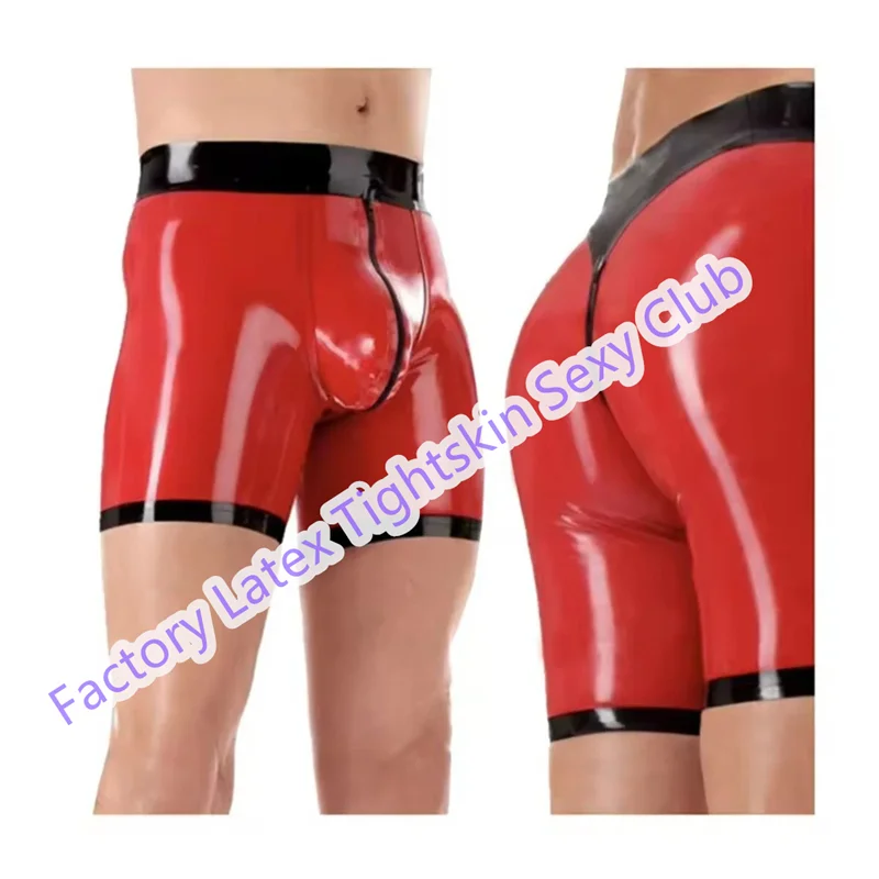 

Мужские латексные шорты-боксеры, резиновые трусы с молнией спереди, трусы, фетиш-клубная одежда, 0,4 мм, красный с черным