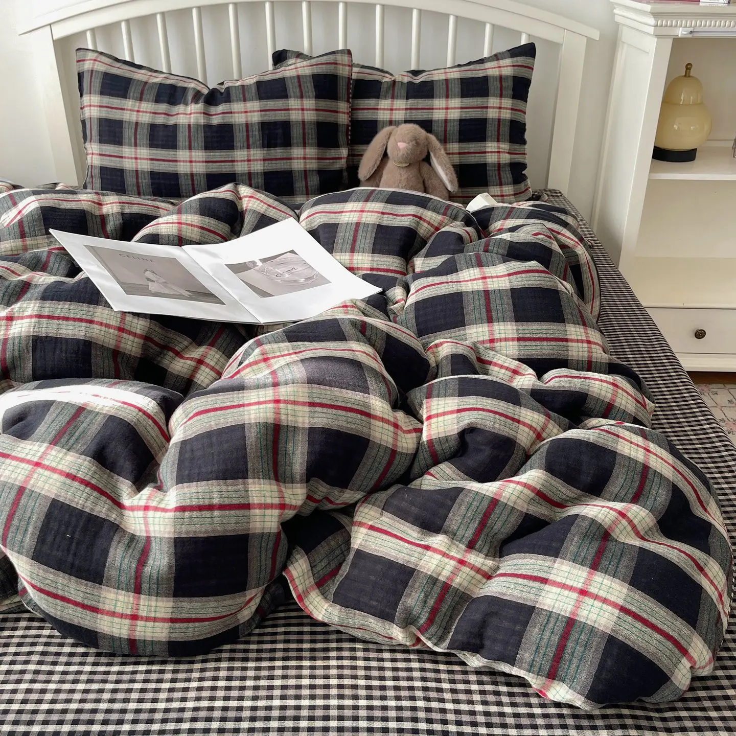 Ins Grid Bedding Set Single Queen Size Student Adult Duvet Cover No Filler Flat Sheet Pillowcase Home Hotel Bed Comforter Cover