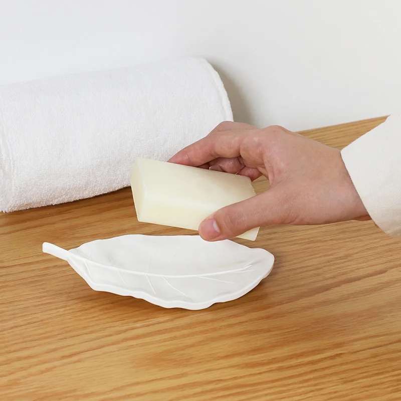 Leaf Shaped Soap Dish Drain Holder Tray, Durable Soap Storage Rack Organizer for Bathroom Kitchen Sink