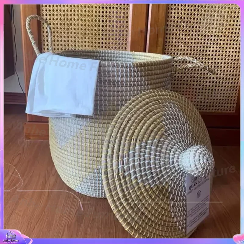 Handmade Eco Friendly Seaweed Pet Bed Dog Cat House Soft Woven Nest Washable Cushion Multi Functional Storage Basket Custom