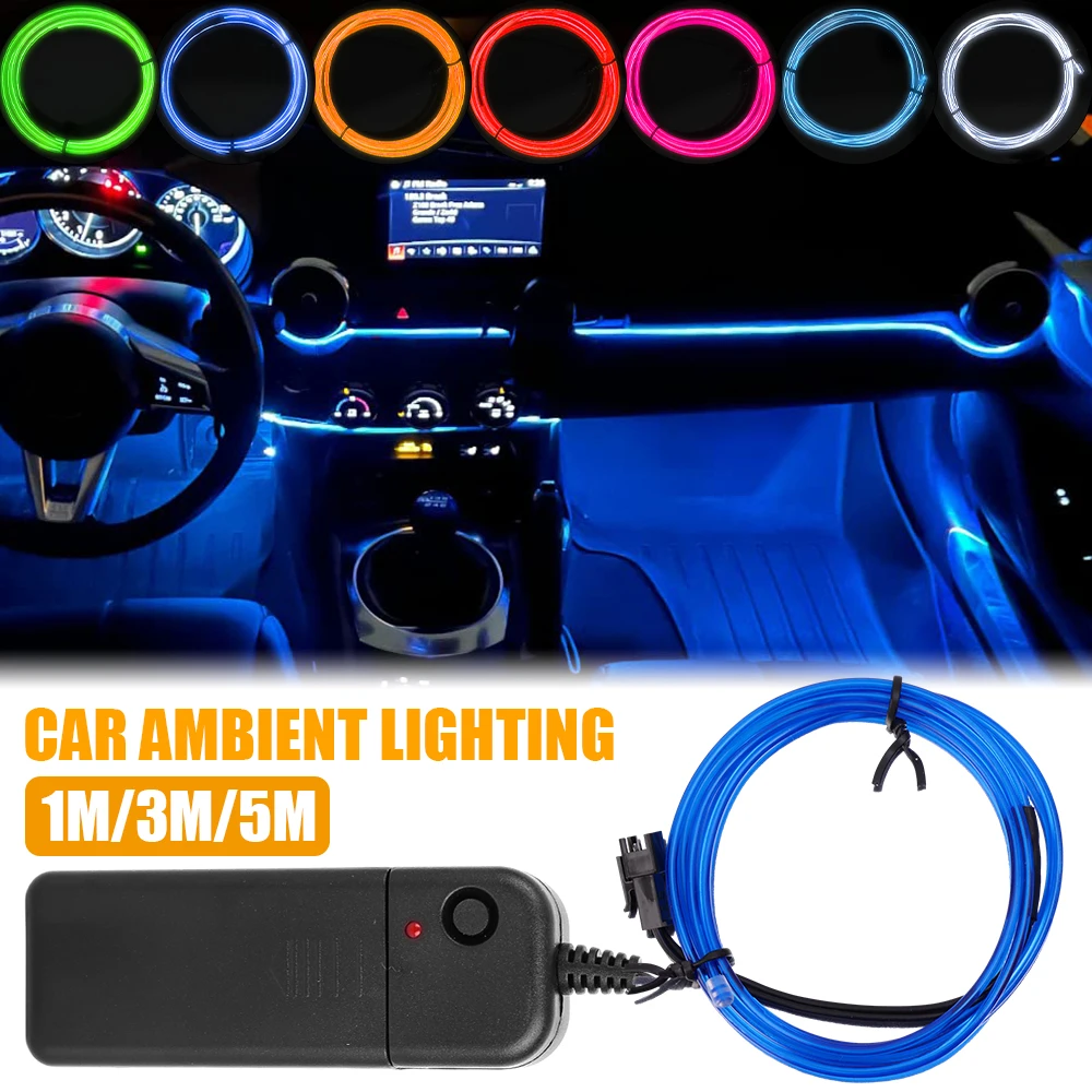 1/3/5M Flexible Neon Light Car EL Wire Led Neon Dance Party Atmosphere Decor Lamp RopeTube Multicolor Led Strip Car Led Light