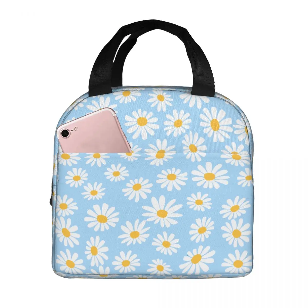 

Daisy Flower Lunch Bag Portable Insulated Polyester Cooler Bag Thermal Food Picnic Lunch Box for Women Kids