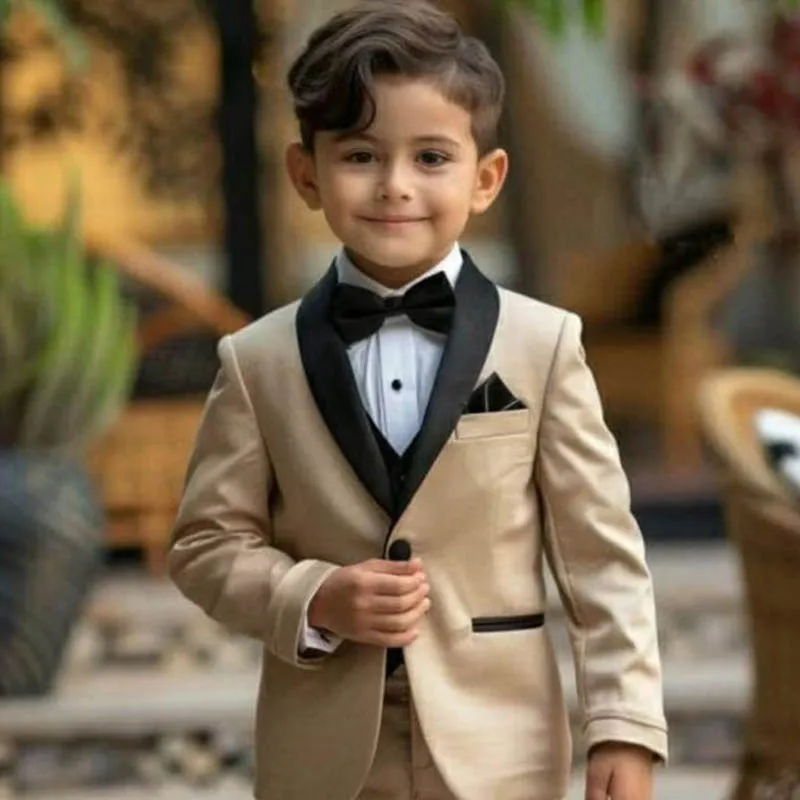 High Quality 3 Piece Jacket Pants Vest Boys Suits Single Breasted Black Shawl Lapel Slim Fit Children Clothing Costume 2024