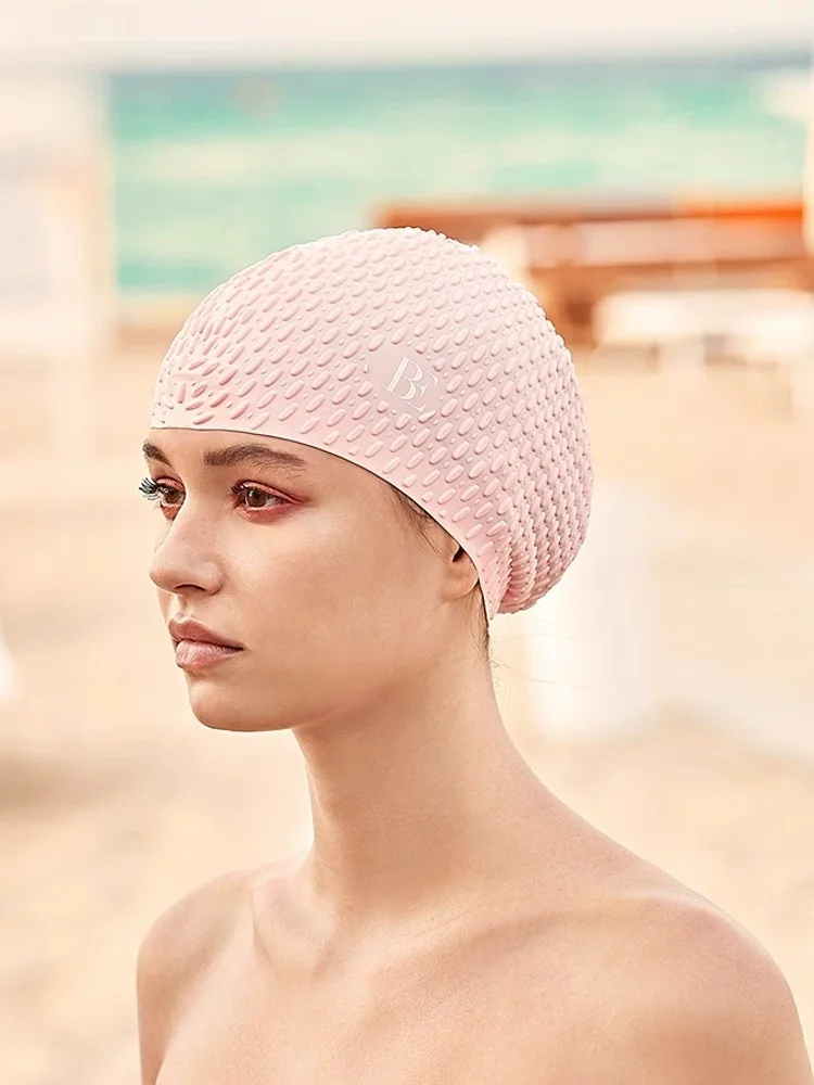balneaire-women's-large-size-silicone-swimming-cap-comfortable-no-tie-hair-loose-bubble-design-high-aesthetic-value-swimming
