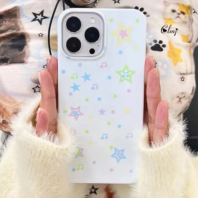 Clmj Y2K Star Music Phone Case for iPhone 16 15 14 13 12 11 Pro Max XS XR XSMax 6 7 8 Plus Glossy HD Hard PC Cover