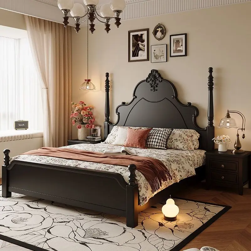 

French master bedroom bed solid wood retro1.5 meters carved bed light luxury comfortable letto matrimoniale home furniture