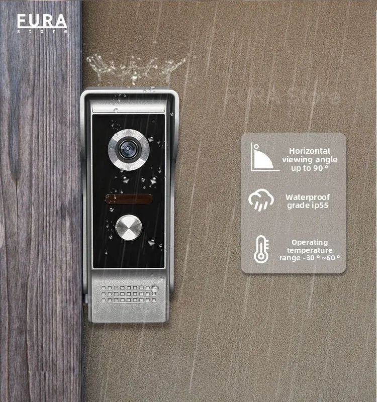 Campainha intercomunicadora sem fio de 7 polegadas com visão noturna e alta definição, casa inteligente, tela à prova d'água, câmera campainha visível