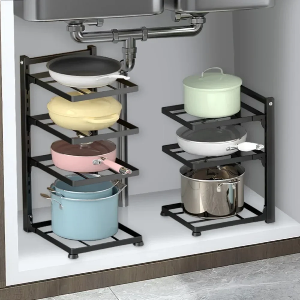 Kitchen Adjustable Pot Rack Organizer Multi-layer Cabinet Rack Holder Home Frying Pan Holder Pot Bowl Storage Racks